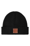 Mulberry Solid Textured Rib Lambswool Beanie In Black