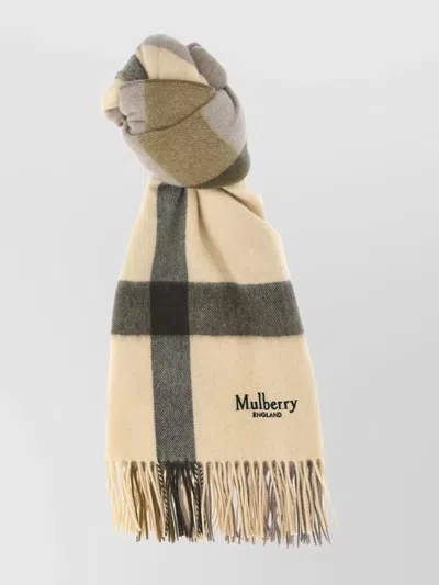 MULBERRY TEXTURED CHECK SCARF WITH FRINGE
