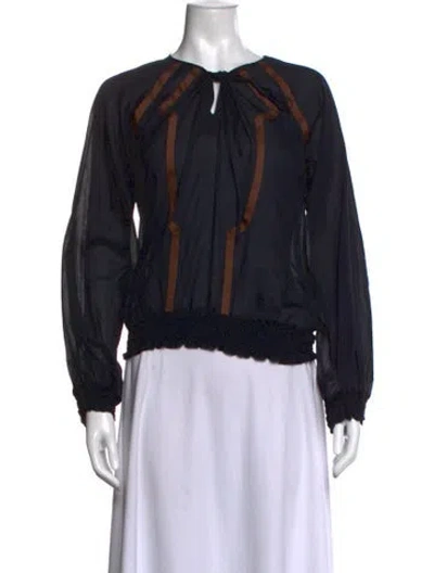Pre-owned Mulberry Tie Neck Long Sleeve Blouse In Black