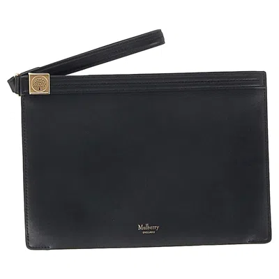 Mulberry Tree Logo Zipped Clutch Bag In Black Leather