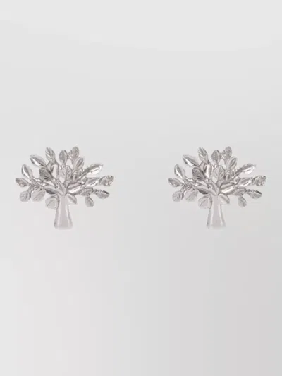 Mulberry Tree Motif Stud Earrings Silver Tone