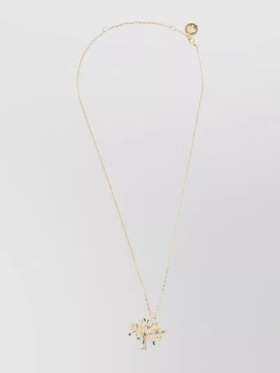 MULBERRY TREE PENDANT CHAIN NECKLACE WITH LEAF ACCENTS