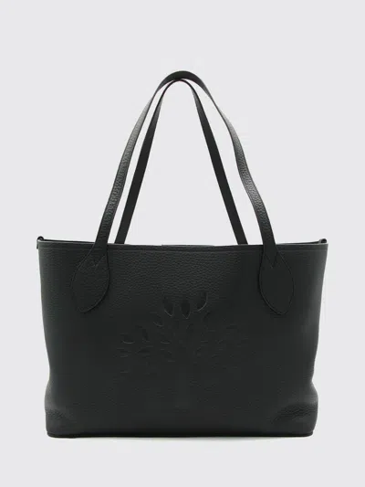 Mulberry Tree Tote Bag In Grained Calf Leather With Embossed Monogram Logo In Black