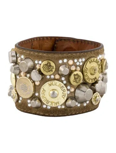 Pre-owned Mulberry Two-tone Leather & Crystal Studded Wrap Bracelet