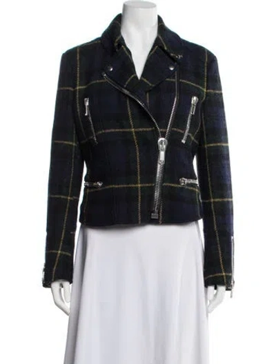 Pre-owned Mulberry Virgin Wool Plaid Print Biker Jacket In Blue