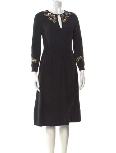 Pre-owned Mulberry V-neck Midi Length Dress In Black