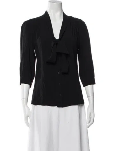 Pre-owned Mulberry V-neck Three-quarter Sleeve Blouse In Black