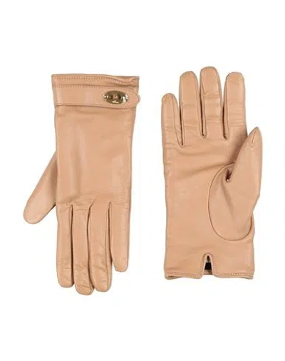 Mulberry Woman Gloves Camel Size 8 Leather, Cashmere In Sand
