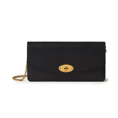 Mulberry Darley Black Clutch With Chain Shoulder Strap In Hammered Leather Woman