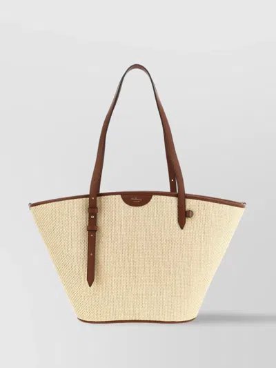Mulberry Woven Texture Tote Bag With Adjustable Strap In Sand
