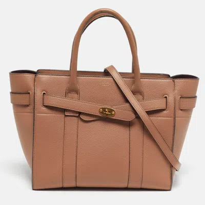 Pre-owned Mulberry Zipped Bayswater Small Beige Leather Tote In Sand