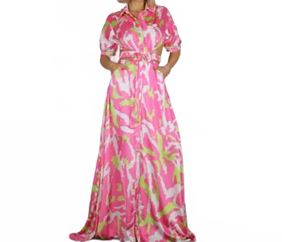 Mulla Back Open Waistband Shirt Maxi Dress In Pink And Green