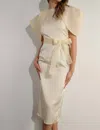 Mulla Big Sheer Sleeve Midi Dress In Cream In Neutral