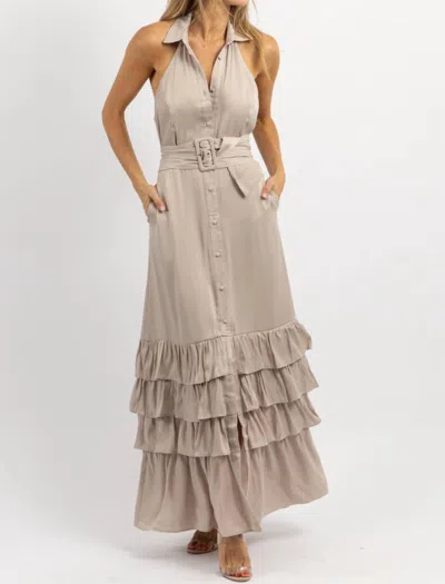 Mulla Eleanor Belted Maxi Dress In Beige