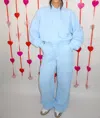 Mulla Embossed Bomber And Long Pants Set In Blue