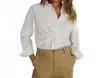 Mulla Front Twist Button Down Shirt In White In White