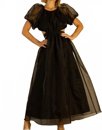 Mulla Organza Puff Sleeve Long Dress In Black