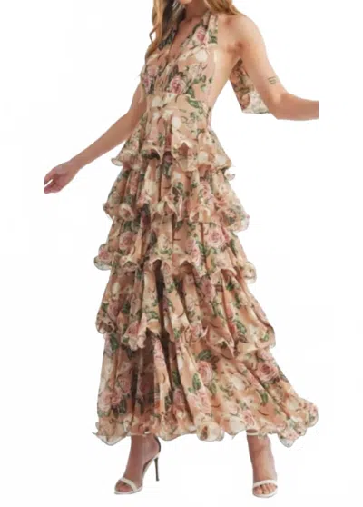 Mulla The Rose Ruffled Maxi Dress In Beige