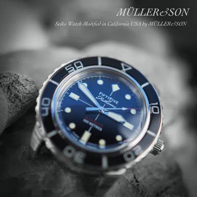 Pre-owned Müller&son Watch "black Mod 1" Seiko Snzh55 Fifty Five Fathoms Base+leather Band