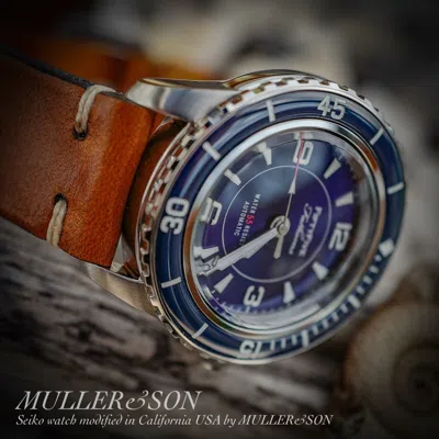 Pre-owned Müller&son Watch "modern Blue Supermod" Made From Seiko Snzh + Horween Strap
