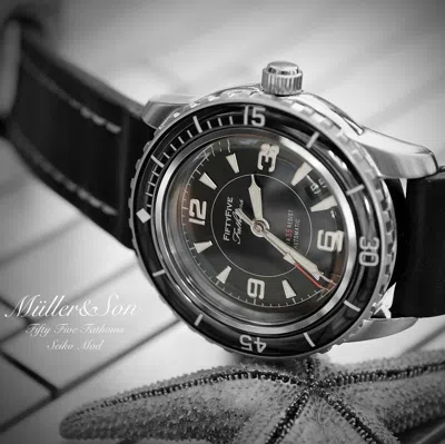 Pre-owned Müller&son Watch "supermod Fff" From Seiko Snzh Fifty Five Fathoms+horween Strap