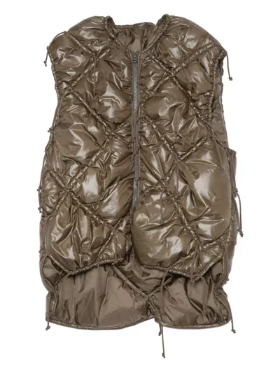 Muller Of Yoshiokubo Asymmetry Quilted Vest In Green
