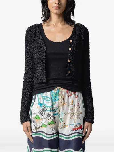 Muller Of Yoshiokubo Cropped Bouclé Cardigan In Black