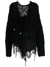 Muller Of Yoshiokubo Distressed Asymmetric Cardigan In Black