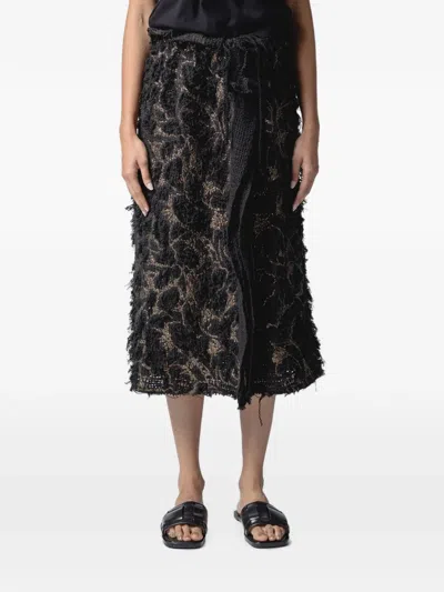 Muller Of Yoshiokubo Filigree Fringed Midi Skirts In Black