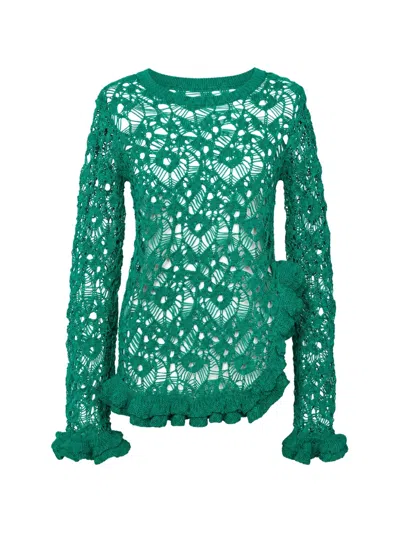 Muller Of Yoshiokubo Frilled Lace-knit Blouse In Green