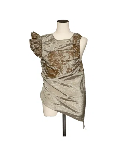 Muller Of Yoshiokubo Lacquer Floral-print Ruffled Top In Gray