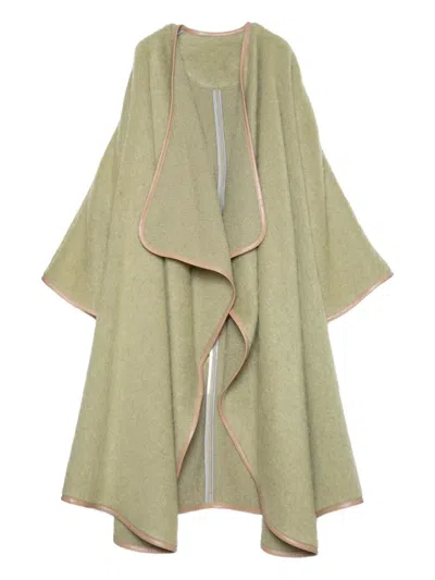 Muller Of Yoshiokubo Leather-trimmed Wool Coat In Green