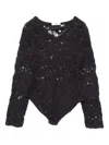 Muller Of Yoshiokubo Open-work V-neck Bodysuit In Black
