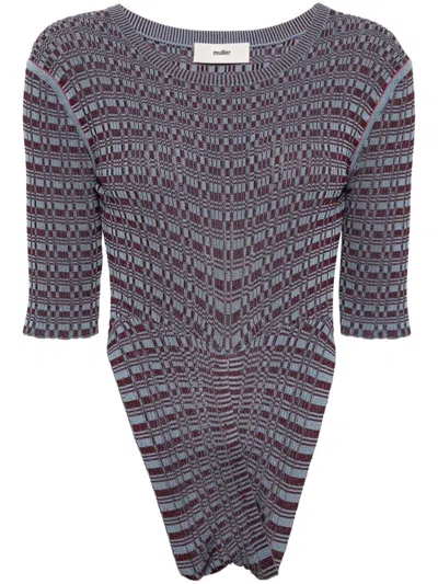 Muller Of Yoshiokubo Patterned-intarsia Knitted Top In Blue