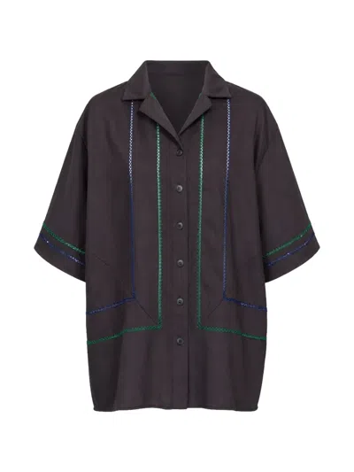 Muller Of Yoshiokubo Picot Embroidered Short-sleeve Shirt In Black