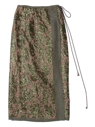 Muller Of Yoshiokubo Radiant Sequin-embellished Wrap Skirt In Green