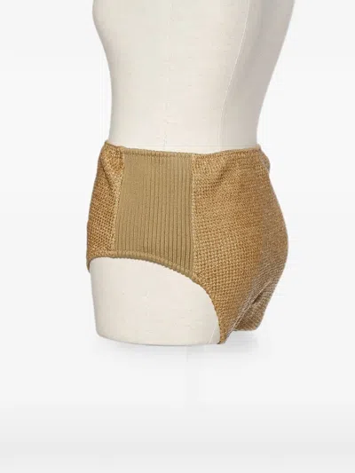 Muller Of Yoshiokubo Raffia High-waist Bikini Bottoms In Brown