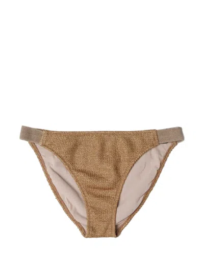 Muller Of Yoshiokubo Raffia Low-waist Bikini Bottoms In Gold