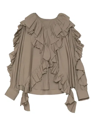 Muller Of Yoshiokubo Ruffled Cotton Blouse In Neutral