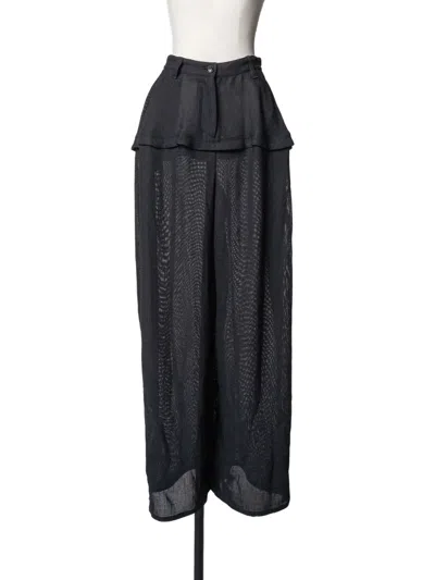 Muller Of Yoshiokubo Sand Mesh Peplum-detail Trousers In Black