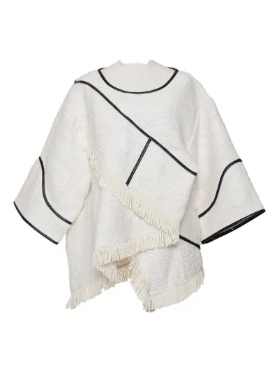 Muller Of Yoshiokubo Slow Fringed Panelled Top In Neutral