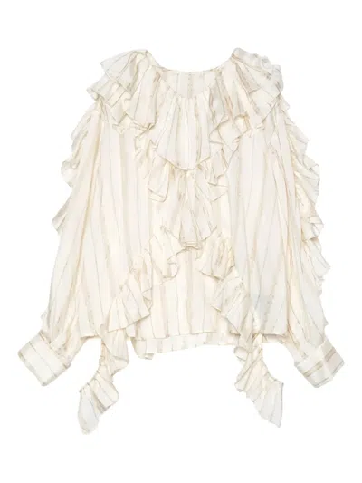 Muller Of Yoshiokubo Striped Ruffled Blouse In Neutral