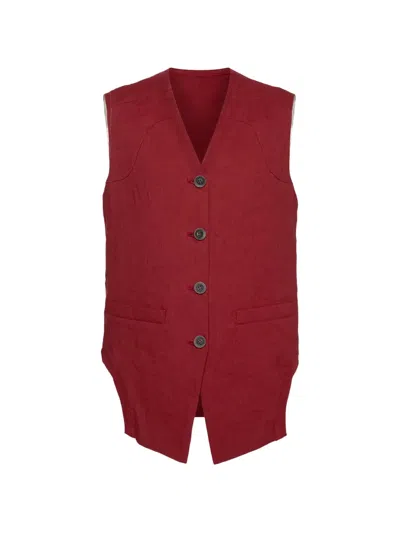 Muller Of Yoshiokubo V-neck Curved-hem Vest In Red