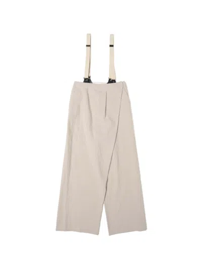Muller Of Yoshiokubo Wrap-front Suspender Trousers In Neutral
