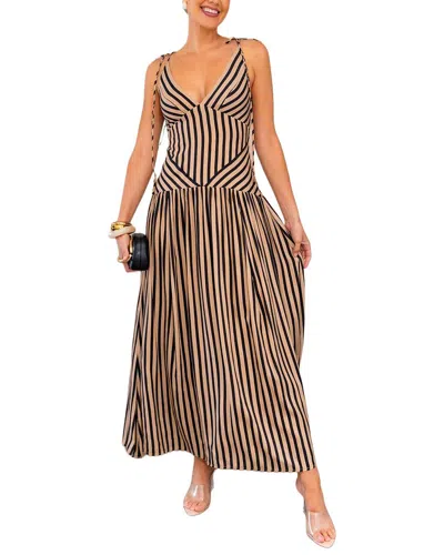 Multi Esea Linen-blend Midi Dress In Brown