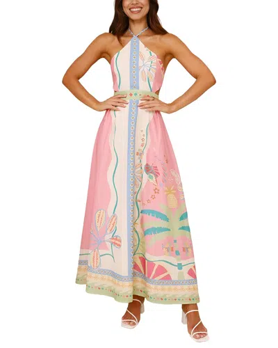 Multi Esea Linen-blend Midi Dress In Pink