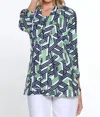 Multiples 2fer Print Shell And Cardigan Set In Green/navy