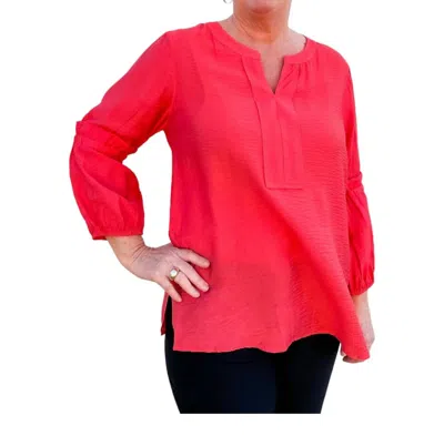 Multiples 3/4 Bell Sleeve Y-neck Band Collar In Red In Pink