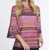 Multiples Flounce Sleeve Chevron Print Top In Fuschia