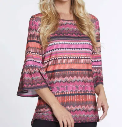 Multiples Flounce Sleeve Chevron Print Top In Fuschia In Multi